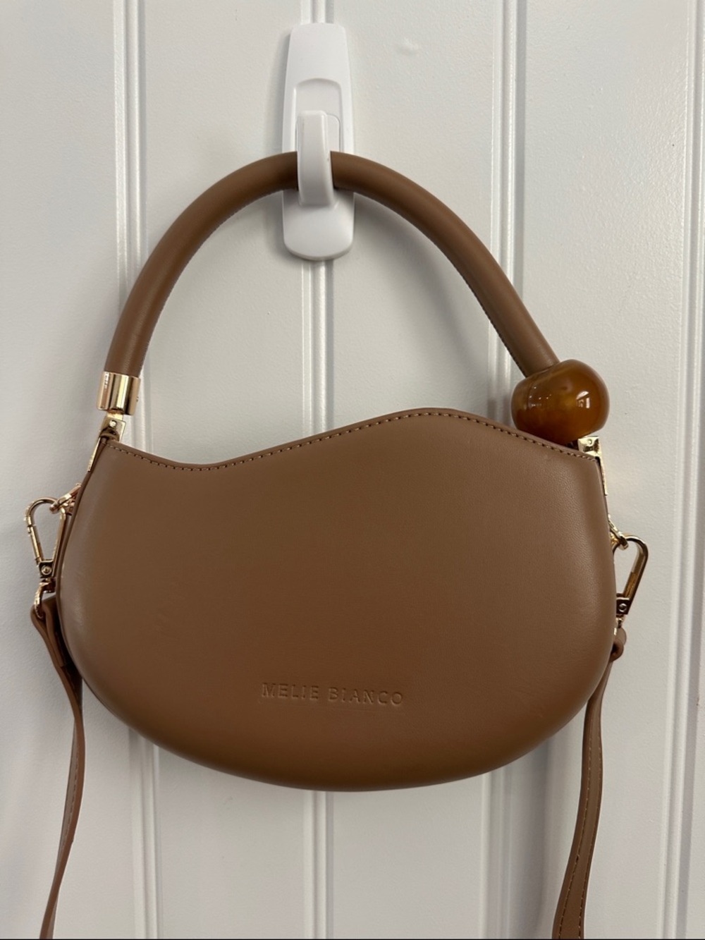 Melie Bianco Jennie Bag- Crescent Handle Crossbody Bag with Amber Bead